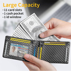 Bifold wallet carbon filber leather wallet RFID blocking