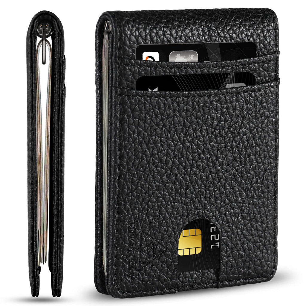 Pebble leather wallet money clip