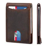 Crazy horse vintage slim genuine leather money clip with pull tap
