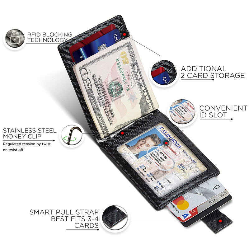 Crazy horse vintage slim genuine leather money clip with pull tap