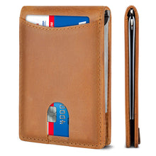 Load image into Gallery viewer, Crazy horse vintage slim genuine leather money clip with pull tap