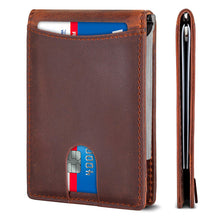 Load image into Gallery viewer, Crazy horse vintage slim genuine leather money clip with pull tap