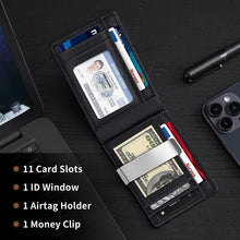 Load image into Gallery viewer, Front Pocket RFID Leather Airtag wallet with money clip