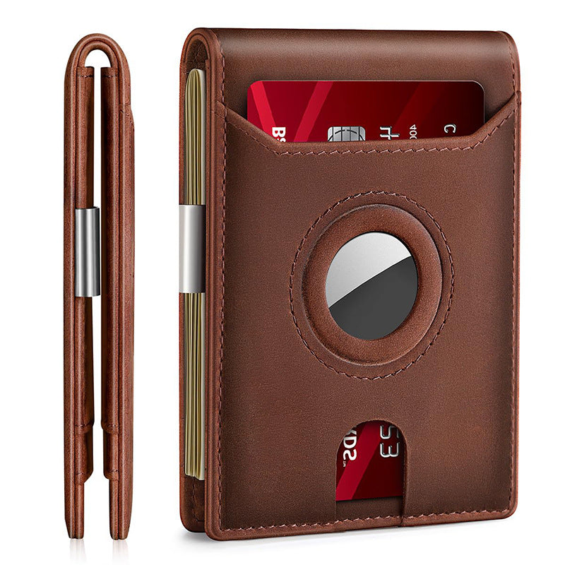 Front Pocket RFID Leather Airtag wallet with money clip