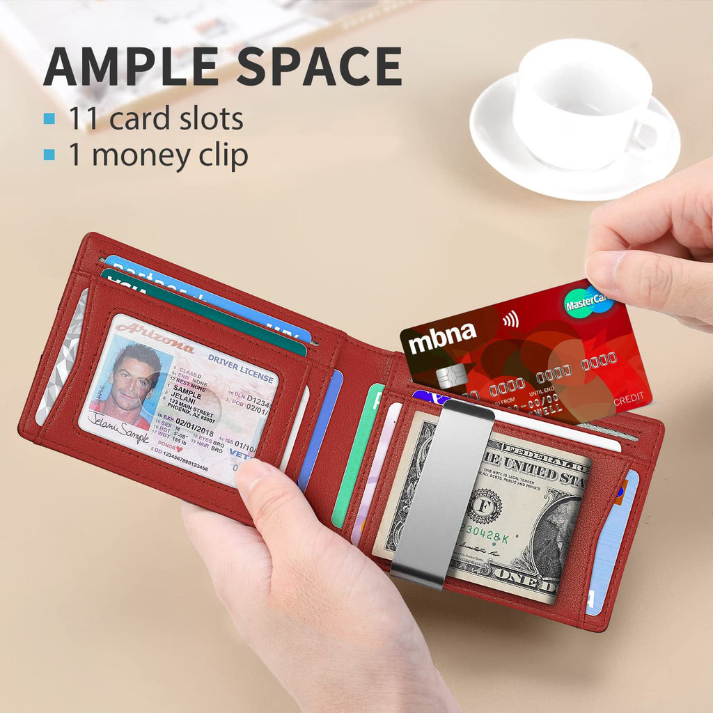 Mens Big Capacity business bifold wallet with money clip