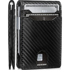 Minimalist RFID Blocking Carbon fiber Leather Money Clip Wallet