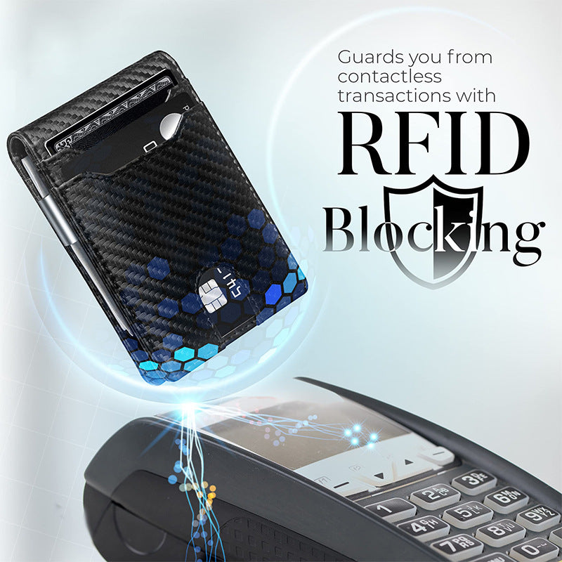 Minimalist RFID Blocking Carbon fiber Leather Money Clip Wallet