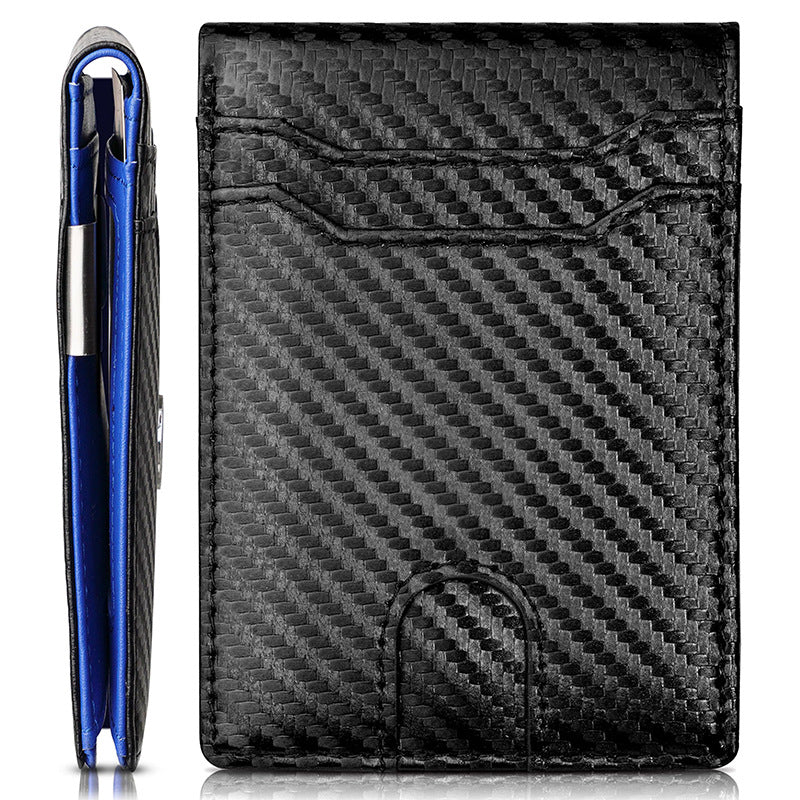 Minimalist RFID Blocking Carbon fiber Leather Money Clip Wallet