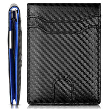 Load image into Gallery viewer, Minimalist RFID Blocking Carbon fiber Leather Money Clip Wallet