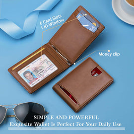 Customize front pocket leather wallet with money clip