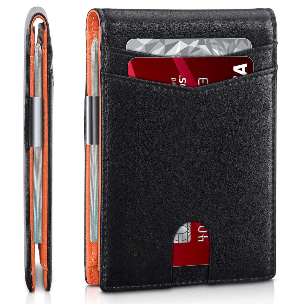 Minimalist RFID Front Pocket Bifold Leather wallet with money clip