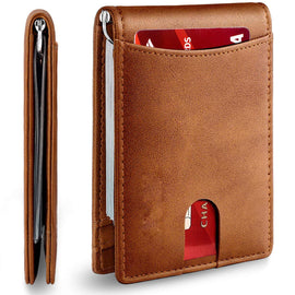 Customize front pocket leather wallet with money clip