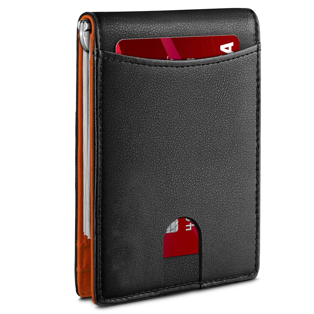 Customize front pocket leather wallet with money clip