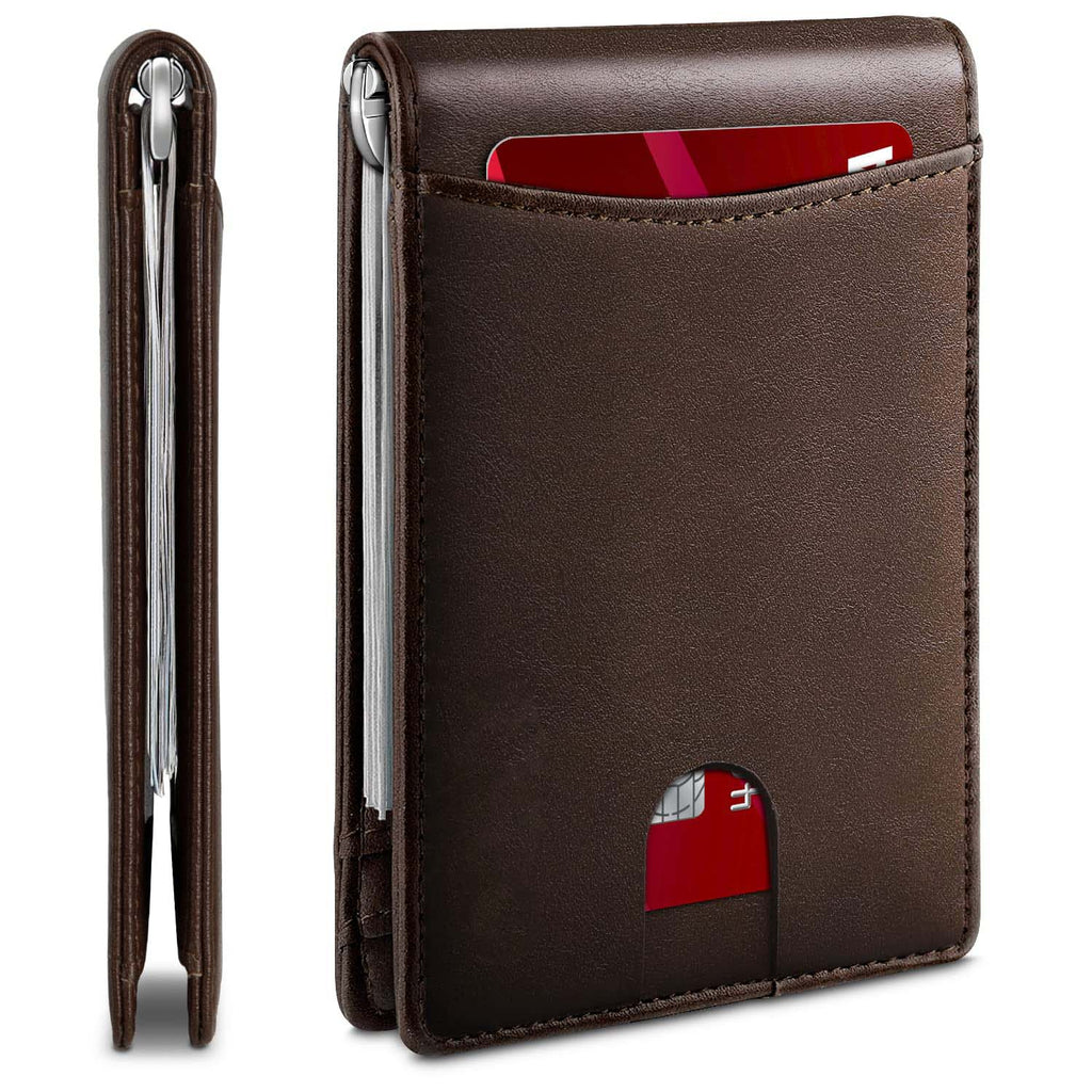 Customize front pocket leather wallet with money clip