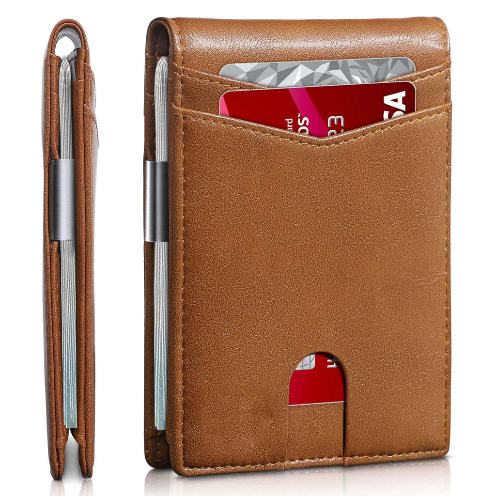 Minimalist RFID Front Pocket Bifold Leather wallet with money clip