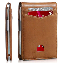 Load image into Gallery viewer, Minimalist RFID Front Pocket Bifold Leather wallet with money clip