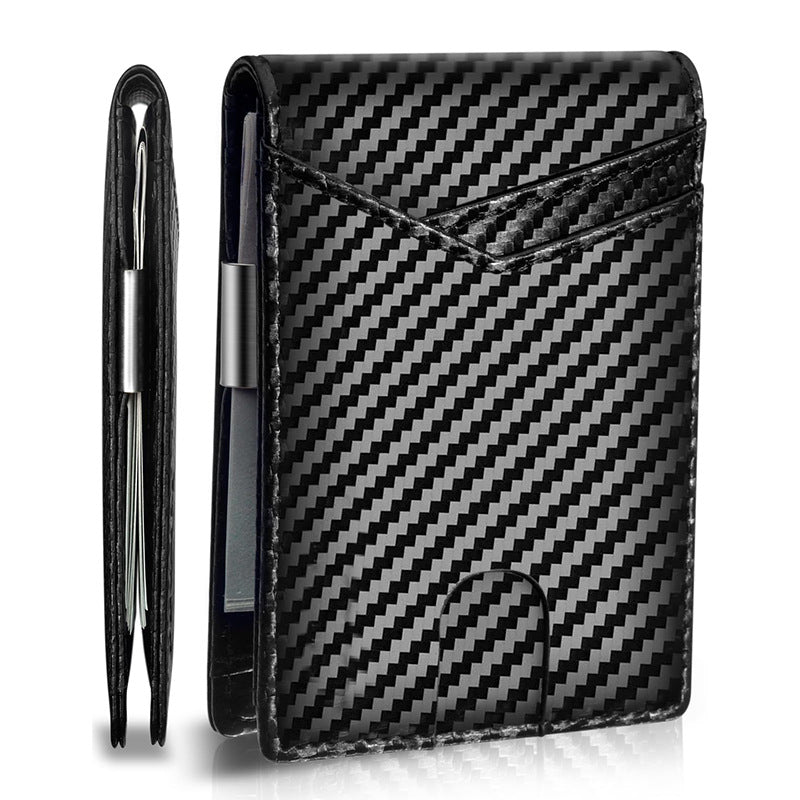 Slim Carbon fiber leather bifold wallet with money clip