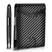 Load image into Gallery viewer, Slim Carbon fiber leather bifold wallet with money clip