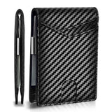 Slim Carbon fiber leather bifold wallet with money clip