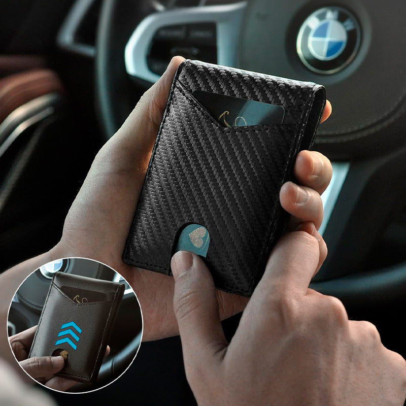 Slim Carbon fiber leather bifold wallet with money clip