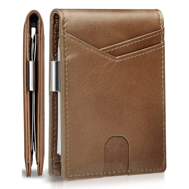 Slim Carbon fiber leather bifold wallet with money clip
